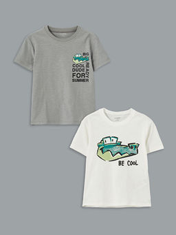 Bisiklet Yaka Bask?l? Erkek ?ocuk Ti??rt 2li