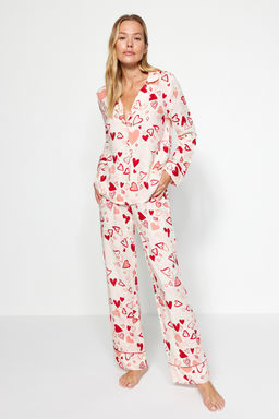 Kad?n Mini Me/Anne K?z Cok Renkli Kalpli Biyeli Viskon Dokuma Pijama Tak?m? THMAW24PT00091 - Trendyolmilla фото 4