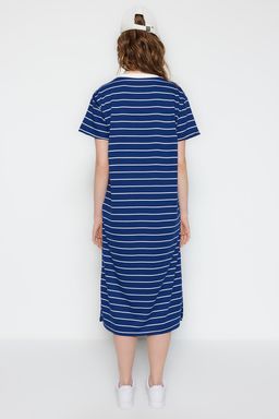 Lacivert Cizgili Y?rtmac Detayl? Shift/Duz Maxi Orme Elbise TWOSS23EL00690 - Trendyolmilla фото 6