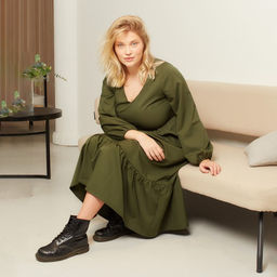 Платье женское миди MIST plus-size, зелёное, размер 54