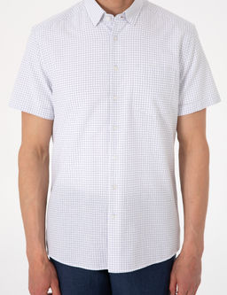 Lacivert Kareli Regular Fit K_sa Kollu G_mlek
