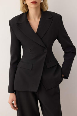 EXCLUSIVE Ozel Koleksiyon Siyah Fitted Peplum Blazer Ceket TWOAW26BC00055 - Trendyolmilla фото 4