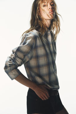 OVERSIZE CHECK SHIRT WITH POCKET - Zara фото 5