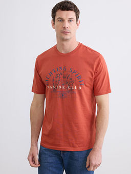 Bisiklet Yaka Bask?l? Penye Erkek Ti??rt