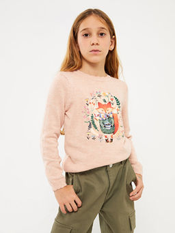 Bisiklet Yaka Bask?l? Uzun Kollu K?z ?ocuk Triko Kazak - Waikiki фото 3