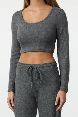 Antrasit Yumos Crop ve Wide Leg/Genis Paca Orme Alt Ust Tak?m TWOAW23AU00125