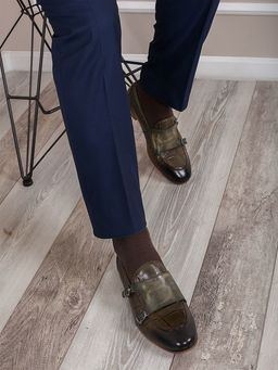 Мужские туфли в стиле классика/ Монки мужские 1509-51-00 Хаки - Piniolo фото 3