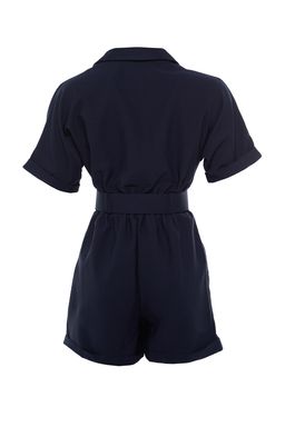 Lacivert Kemerli Kurvaze Yaka Mini Dokuma Tulum TWOSS19WX0112