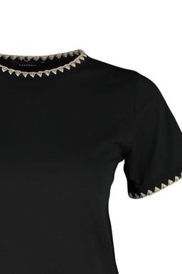 Siyah %100 Pamuk Kontrast Dikis Detayl? Basic Bisiklet Yaka Orme T-Shirt TWOSS19AD0085