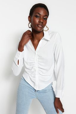 TRENDYOLMILLA Mavi Buzgulu Fitted/Dar Kesim Dokuma Gomlek TWOSS23GO00177