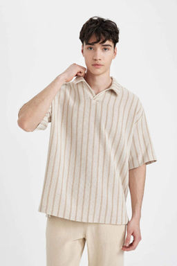 Рубашка оверсайз с воротником поло и короткими рукавами - Defacto фото 4