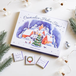 Набор 12 шоколадок "Счастья в новом году (домики на сиреневом)"