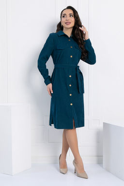 Платье-рубашка LT Collection П12798М вельветовое сине-зеленое