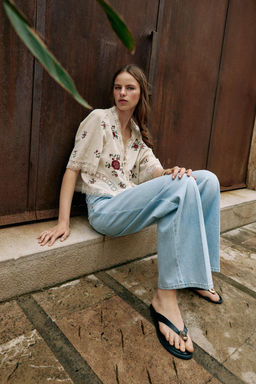 JEANS Z1975 WIDE LEG TIRO MEDIO RAYA PLANCHADA / Azul claro - Zara фото 7