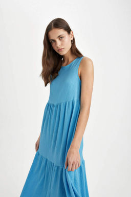 Платье миди без рукавов с круглым вырезом и запахом - Defacto фото 4