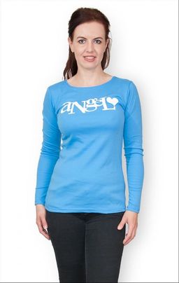 Кофта интерлок - пенье, принт Angel, голубой (213-4)