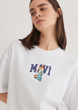 Kedi Logo Bask?l? Beyaz Tisort - Mavi фото 2