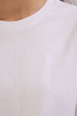 TRENDYOLMILLA Siyah-Beyaz 2li Paket %100 Pamuk Oversize/Genis Kal?p Bisiklet Yaka Orme T-Shirt TWOSS24TS00223  фото 6