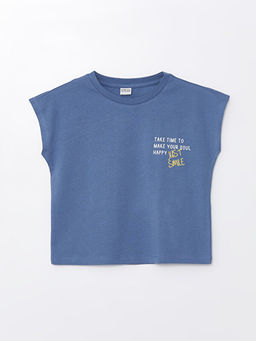 Bisiklet Yaka Bask?l? K?sa Kollu K?z ?ocuk Ti??rt