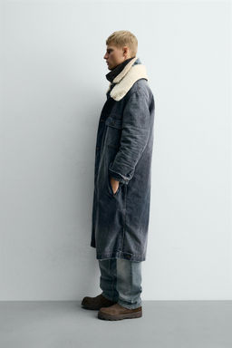 DENIM COAT WITH CONTRAST FAUX SHEARLING X SR_A