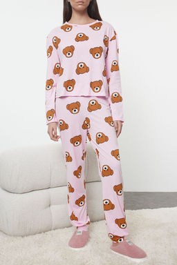 Trendyolmilla Siyah %100 Pamuklu Ay?c?kl? Orme Pijama Tak?m? THMAW23PT00514  фото 3