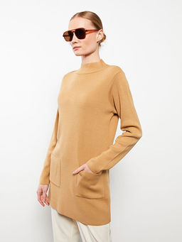 Yar?m Bal?k?? Yaka D?z Uzun Kollu Kad?n Triko Tunik