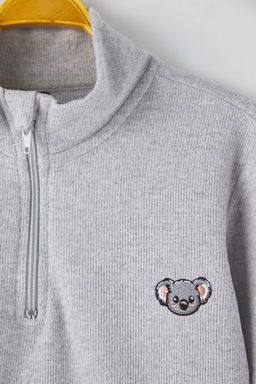 Gri Melanj Erkek Cocuk Pamuklu Bask?l? Dik Yaka Regular Orme Sweatshirt TKDAW26SW00038 - Trendyolmilla фото 3