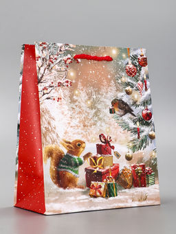 Цена за 2 шт. Пакет подарочный новогодний ламинированный, «Зверята ждут Новый Год », 18×10×22.3 см