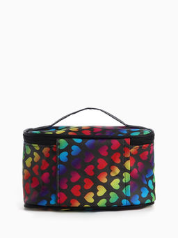 Косметичка - сундучок на молнии, на подкладке, с ручкой, зеркалом, с рисунком, молочная