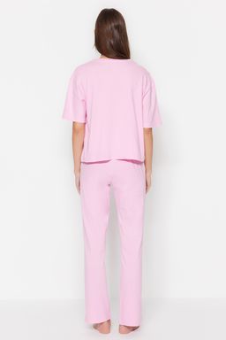 Trendyolmilla Lila %100 Pamuklu Eglenceli Bask?l? T-shirt-Pantolon Orme Pijama Tak?m? THMSS23PT00134  фото 48