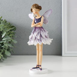 Фигурка полистоун Девочка-бабочка в сиреневом платье, с птичкой на плече, 9.5?9?21 см