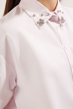 TRENDYOLMILLA Ekru Yakas? Tas Detayl? Oversize Dokuma Gomlek TWOAW24GO00168  фото 10