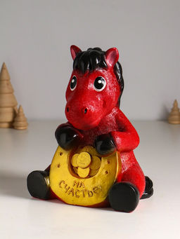 Копилка для денег Конь с подковой, гипс, 24 см, красный