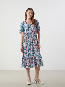 V Yaka ?i?ekli Elbise