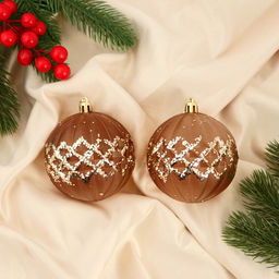 Ёлочные игрушки Гэбриэл, шары новогодние, d=8 см, 2 шт., сетка, коричневый - Зимнее волшебство фото 2