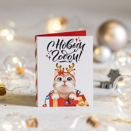 Цена за 2 шт Мини-открытка С Новым годом! (котик) - 8 чудо фото 2
