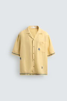 CAMISA VISCOSA - LINO BORDADOS CONTRASTE / Amarillo pastel - Zara фото 6
