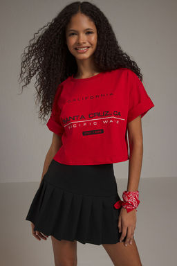 TRENDYOLMILLA Ekru %100 Pamuk Relaxed/Rahat Kal?p Yuksek Slogan Bask?l? Orme T-Shirt TWOSS25TS00079