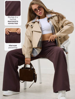 K12697 Спортивные брюки (хлопок) КОРИЧНЕВЫЙ