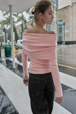 JERSEY PUNTO OFF SHOULDER / Rosa claro - Zara фото 3