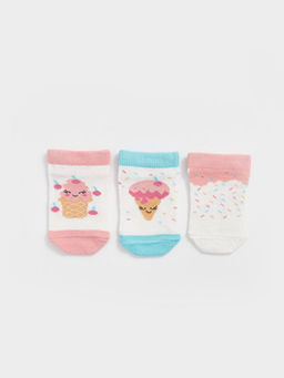 Bask?l? K?z Bebek Patik ?orap 3l?