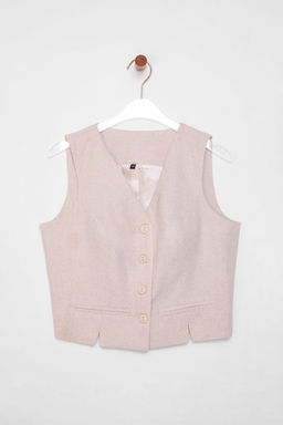 TRENDYOLMILLA Ac?k Haki Fitted Keten Gorunumlu V Yaka Crop Dokuma Yelek TWOSS25YE00028  фото 6