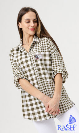 Туника "Женева" оливка (мелкая клетка) Цвет:как на фото