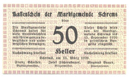 Банкнота 50 геллеров 1920 года Австрия  Нотгельд