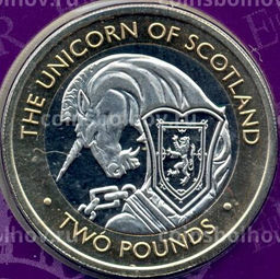 Монета 2 фунта 2021 года Британские территории в Индийском океане  Звери Королевы  Единорог Шотландии (в подарочном блистере)