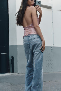 RED HALTER TOP WITH SHIMMER DETAIL - Zara фото 4