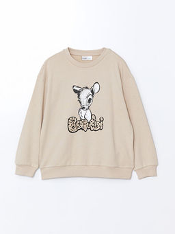 Bisiklet Yaka Bambi Bask?l? K?z ?ocuk Sweatshirt