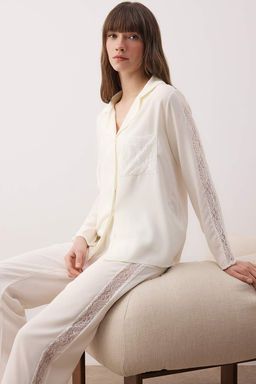 Ekru Duz Shally Dokuma Pijama Tak?m? THMAW26PT00103