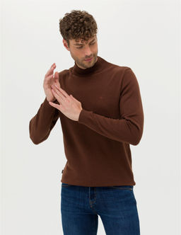 Koyu Kahverengi Slim Fit Yar_m Bal_k__ Yaka Basic Triko Kazak