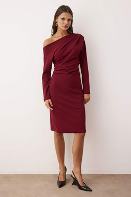 Siyah Duz Midi Asimetrik Yaka Orme Elbise TWOAW26EL00106 - Trendyolmilla фото 9